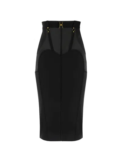 Elisabetta Franchi Bustier Metal Logo Belt Midi Skirt In Black