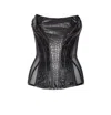 Elisabetta Franchi Bustier Top With Crocodile Texture And Sheer Panels In Black