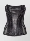 Elisabetta Franchi Bustier Top With Crocodile Texture And Sheer Panels In Black