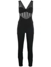 Elisabetta Franchi Bustier Tulle-inserts Jumpsuit In Black