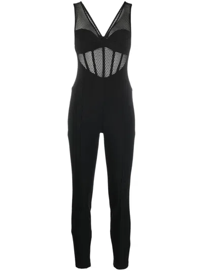Elisabetta Franchi Bustier Tulle-inserts Jumpsuit In Black