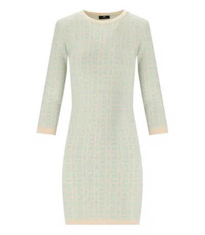 ELISABETTA FRANCHI ELISABETTA FRANCHI BUTTER ACQUA MONOGRAM KNITTED DRESS