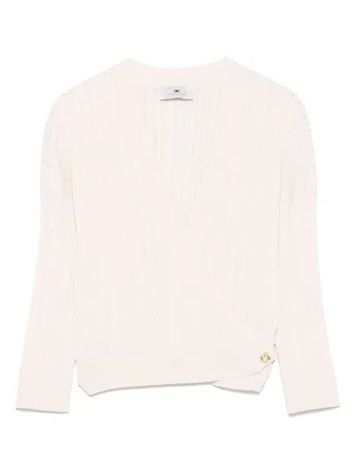 Elisabetta Franchi Butter Knit V-neck Top In White