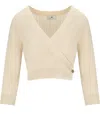 Elisabetta Franchi Butter Knitted Top With V-neck In Beige