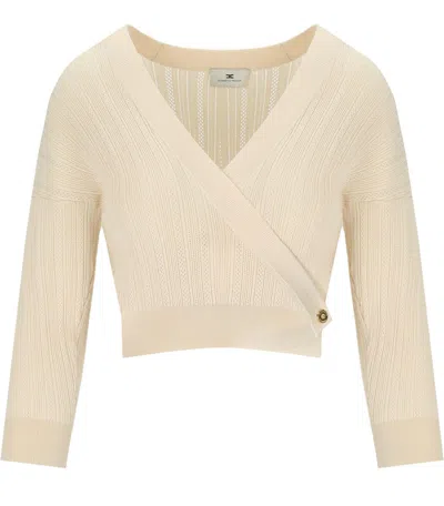ELISABETTA FRANCHI BUTTER KNITTED TOP WITH V-NECK