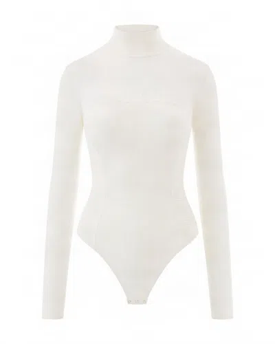 Elisabetta Franchi Butter Sheer Insert High-neck Viscose-blend Bodysuit In White