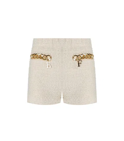 Elisabetta Franchi Chain-detail Tweed Mini Shorts In White