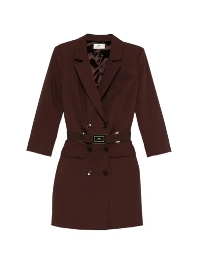 Elisabetta Franchi Tailored Double-breasted Gold-tone Button Dress In Brown