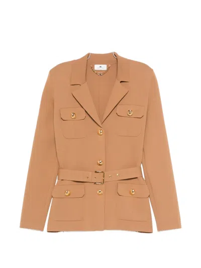 Elisabetta Franchi Button Belted Jacket In Neutral
