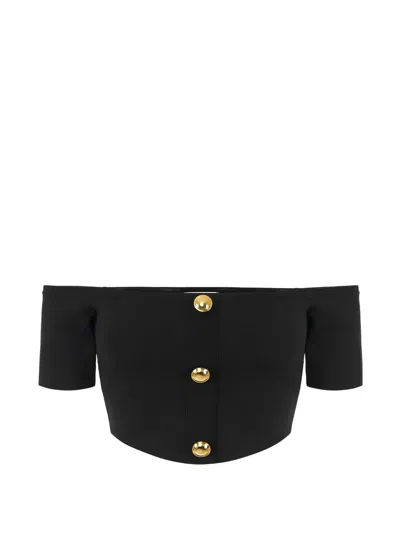 Elisabetta Franchi Button Cropped Knit Top In Black
