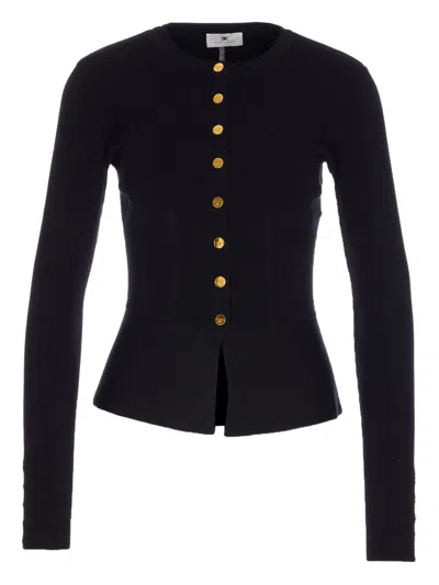 ELISABETTA FRANCHI BUTTON-CUFF RIBBED CARDIGAN