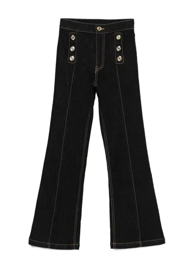 Elisabetta Franchi Kids' Button-detail Flared Jeans In Black