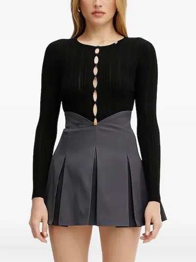 Elisabetta Franchi Button-detail Ribbed-knit Top In Black