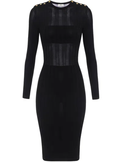 Elisabetta Franchi Semi-sheer Rib-knit Midi Dress In Black