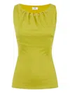 Elisabetta Franchi Fitted Sleeveless Top With Button Embellishments And Gathered Neckline In Yellow