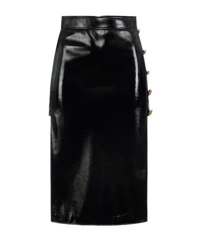 ELISABETTA FRANCHI BUTTON-DETAIL SLIT MIDI SKIRT