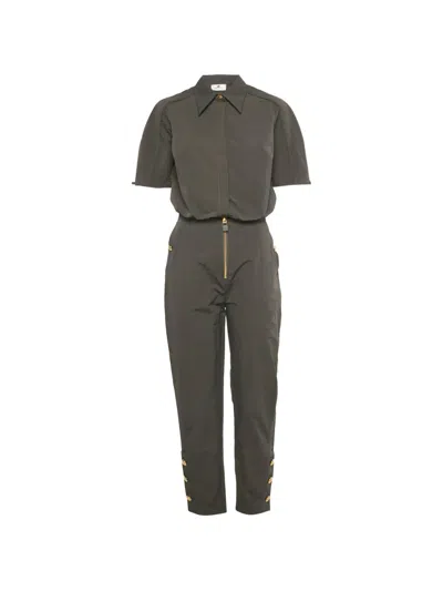Pre-owned Elisabetta Franchi Button-detail Zip-fastening Jumpsuit In Gray