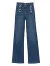Elisabetta Franchi High-rise Wide-leg Denim Trousers With Back Pockets And Button Accents In Blue