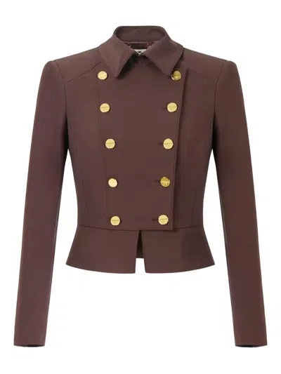 Elisabetta Franchi Button Double-breasted Jacket In Brown