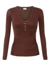 Elisabetta Franchi Button Draped Long-sleeve T-shirt In Brown