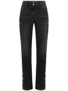 Elisabetta Franchi Straight Cotton Jeans With Side Buttons In Black