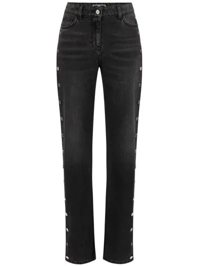 Elisabetta Franchi Straight Cotton Jeans With Side Buttons In Black Denim