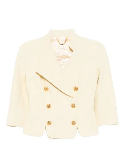 Elisabetta Franchi Button-embellished Tweed Jacket In Yellow