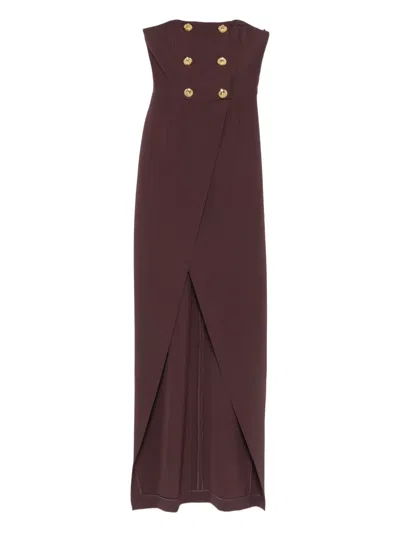 Elisabetta Franchi Button-embellished Wrap Dress In Brown