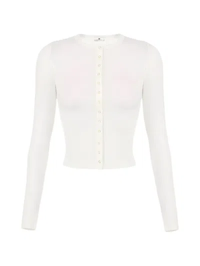 Elisabetta Franchi Button Embroidered-logo Cardigan In White