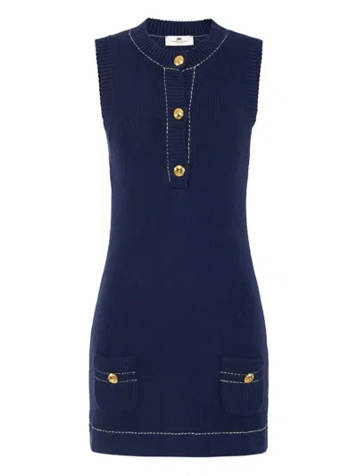 Elisabetta Franchi Button-fastening Pocket Mini Dress In Blue