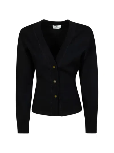 Elisabetta Franchi Button Logo Cardigan In Black