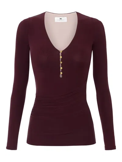 Elisabetta Franchi Button Long-sleeve T-shirt In Brown