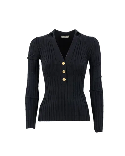 ELISABETTA FRANCHI BUTTON PLACKET RIBBED TOP