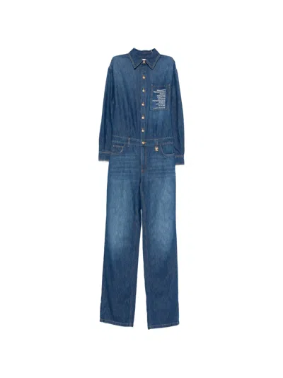 Elisabetta Franchi Button-up Jumpsuit In Blue