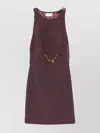Elisabetta Franchi Bordeaux Sleeveless Dress With Chain Decoration On The Front In Fabric Woman In Burgundy