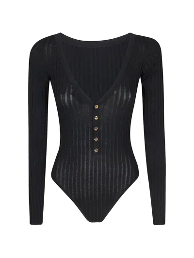 Elisabetta Franchi Buttoned Long-sleeve Bodysuit In Black