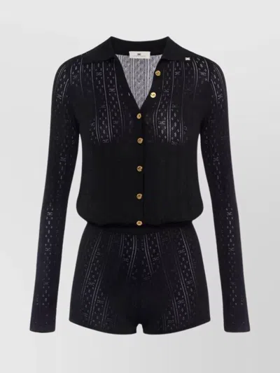 ELISABETTA FRANCHI BUTTONED LONG SLEEVE DRESS WITH SHEER DETAILING