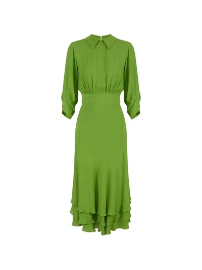 Elisabetta Franchi Viscose Georgette Ruffled Midi Dress In Green