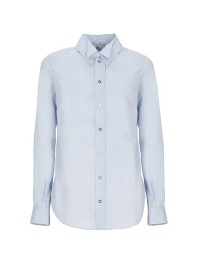 Elisabetta Franchi Straight Collar Cotton Shirt Buttoned Long Sleeves In Blue
