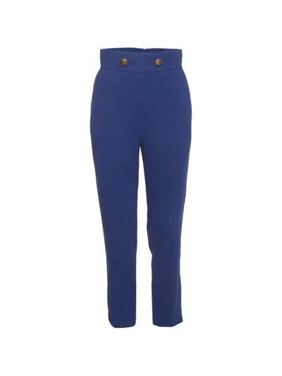 Pre-owned Elisabetta Franchi Button-embellished Crepe Trousers In Blue