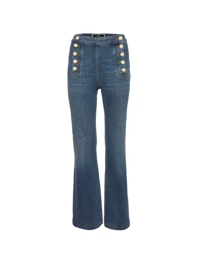 Pre-owned Elisabetta Franchi Button-embellished Flared Jeans In Blue