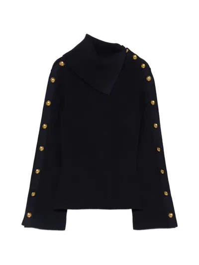 Elisabetta Franchi Button-embellished Ribbed-knit Sweater In Black