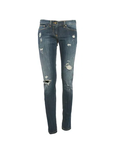 Pre-owned Elisabetta Franchi Button-fastening Distressed Denim Jeans In Blue