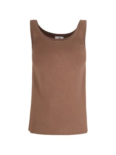Elisabetta Franchi Sleeveless Knit Top With Glossy Viscose Bands In Brown