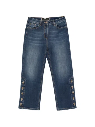 Elisabetta Franchi Button-up Cropped Jeans In Blue