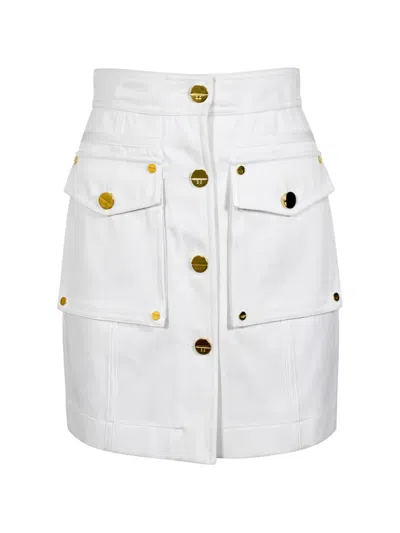 Elisabetta Franchi White Front Button Cargo Skirt In Multi