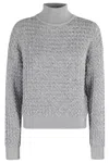 Elisabetta Franchi Cable Knit Tricot Sweater With Sequined Inserts And High Neck In Black