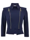 Elisabetta Franchi Structured Shoulder Jacket With Gold Zippers In Blue