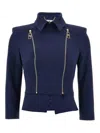 Elisabetta Franchi Structured Shoulder Jacket With Gold Zippers In Blue