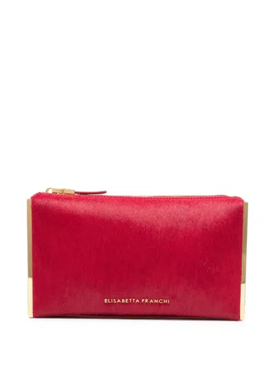 Elisabetta Franchi Calf-hair Logo-lettering Tote Bag In 레드